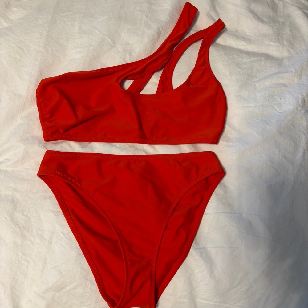 Solid & Striped Red Asymmetrical Bikini - image 1